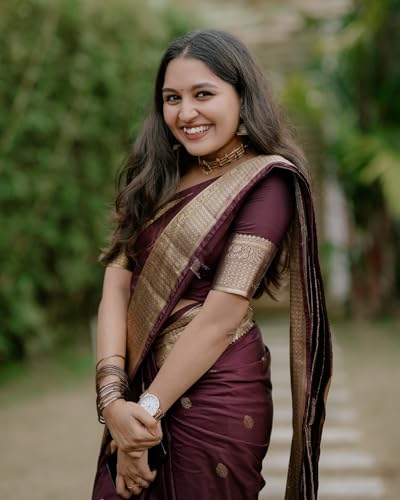 Image of Sugathari Women's Maroon Banarasi Kanchipuram Art Silk Saree for Women - Traditional Wedding & Party Saree with Blouse Piece - Ethnic Indian Silk Saree for Bridal, Festive (KS-156)