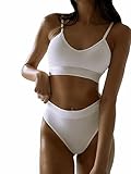 Talmont Bra and Panty Sets For Women, Sexy Seamless Lingerie Underwear for Everyday and Sports, Removable Pads, Ribbed Fabric (White, Small-Medium)