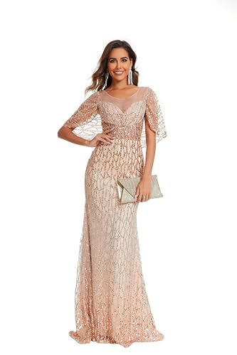 Mermaid Prom Dress Floor Length Formal Dress Deep V-Neck Wedding Guest Dress with Sequin 20244