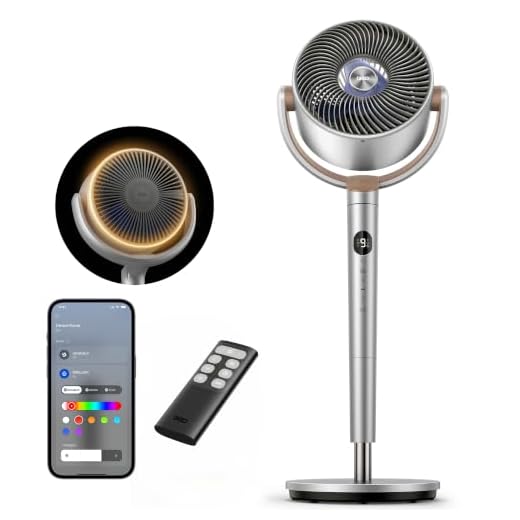 DREO Smart Standventilator mit RGB Light, 120° +120° Oszillierender Ventilator mit Fernbedienung, 20dB Leiser Bodenventilator für Schlafzimmer, 8H Timer, Silber