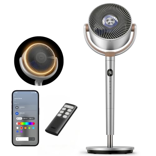 DREO Smart Standventilator mit RGB Light, 120° +120° Oszillierender Ventilator mit Fernbedienung...
