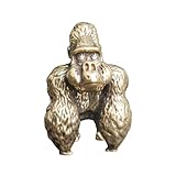 Hemobllo Estatua de Gorila de Latón con Acabado Vintage Escultura de Orangután para Decoración de Escritorio y Viveros Metálico y al