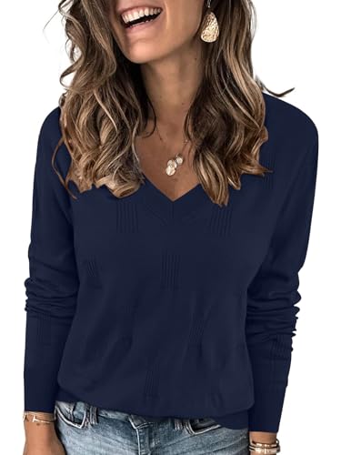 Image of Yincro Women V Neck Long Sleeve Soft Sweater Knit Casual Pullover Top