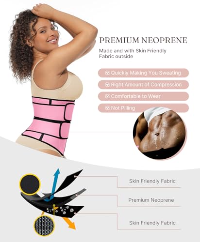 Image of FeelinGirl Waist Trainer for Women Belly Fat Long Torso Sauna Workout 2 Belt With Zipper 7 Steel Bones Corset