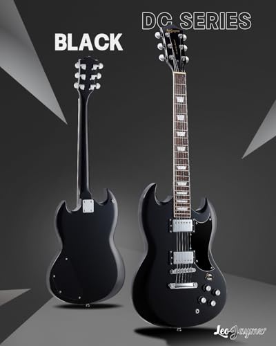 Image of Leo Jaymz 39 Inch Solid Body Electric Guitar - Poplar Wood Body,Maple Neck and Laurel Wood Fretboard (Black)