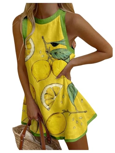 Floerns Women's Summer Holiday Mini Dress Graphic Sleeveless Tank Crew Neck Beach Vacation Sundresses