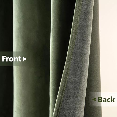 MIULEE Olive Green Velvet Curtains for Bedroom 2 Panel Set 85 Inch Drop Curtains - Image 4