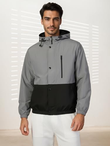 Image of CHKOKKO Sunscreen Jacket for Men Windcheater Hooded Zipper Sports Jacket | UV Protection | Sun Protective | Lightweight Water Resistant | Riding Biker | Outdoor Travel Gym Running