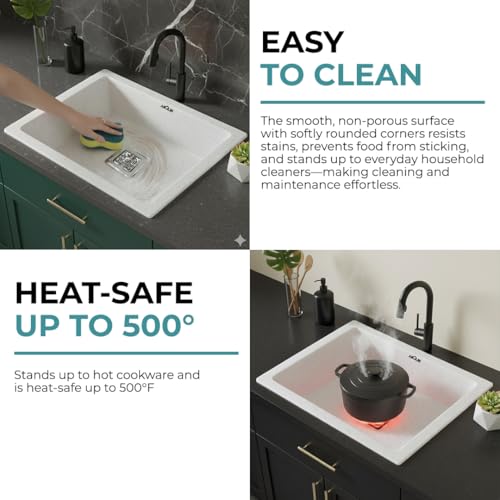 Image of ARQUIN Quartz Sink 21x18x9 Inch Rosa | Single Bowl Sink | Durable & Scratch-Resistant | Undermount /Topmount Including Coupling, Waste Pipe & Fruit Washing Basket
