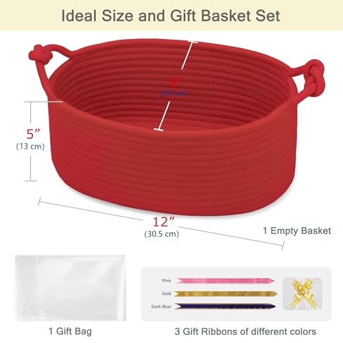 Image of Small Empty Gift Basket with Bag & Ribbons, Red