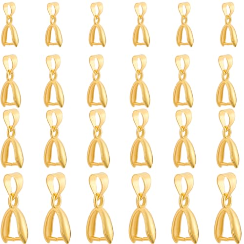 SUNNYCLUE 1 Box 120Pcs 4 Styles Brass Pendant Clasps Gold Pinch Bail Bulk Metal Golden Clip Bail Dangle Charm Clasp Bead Pendants Buckles Connectors Findings for jewellery Making DIY Necklace Bracelet