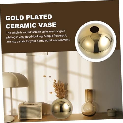 Vase céramique dorée électrolytique pot de fleurs forme boule - 6