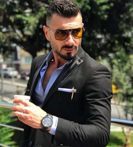 Image of Aviator Sunglasses for Men Retro Fashion Gold Oversized 70s shades | Disco Party Casual Lentes De Sol Hombre Large Big Designer 70s Outfits Sun Glasses Cool Metal Vintage Stylish Tinted Eyewear