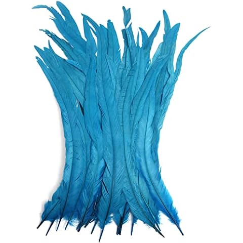 THARAHT 20PCS Rooster Coque Tail Feathers Bulk Natural 16-18Inch 40-45cm for Crafting Wedding Fly Tying Feather Party Performances DIY Decoration Rooster Tail Feather,Aqua Blue Cover