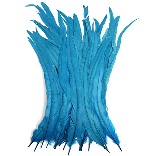 THARAHT 20PCS Rooster Coque Tail Feathers Bulk Natural 16-18Inch 40-45cm for Crafting Wedding Fly Tying Feather Party Performances DIY Decoration Rooster Tail Feather,Aqua Blue