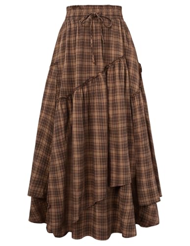 Scarlet Darkness Women Plaid Skirt High Waist A Line Long