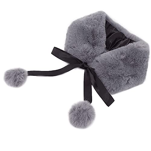 Women Winter Warm Soft Faux Fur Scarf Self Tie Ribbon Pom Pom Collar Warp Neck Warmer4