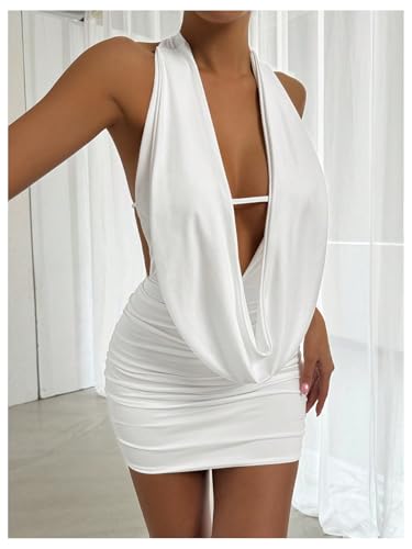 SOLY HUX Women's Sexy Deep V Neck Halter Bodycon Mini Dress Sleeveless Party Club Dresses3