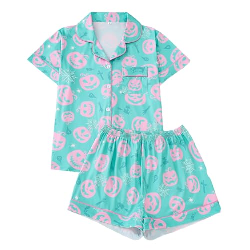 Generisch 2026 Conjunto de pijama suelto de manga corta Pantalones cortos para mujer con cuello, perfecto para todas las estaciones, azul claro, M