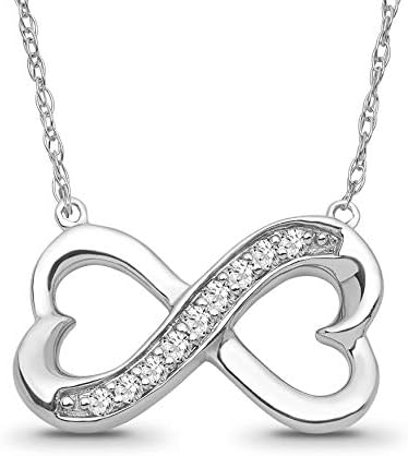 ARAIYA FINE JEWELRY Sterling Silver Diamond Infinity Heart Pendant Rope Chain Necklace (1/10 cttw, I-J Color, I2-I3 Clarity) 18"