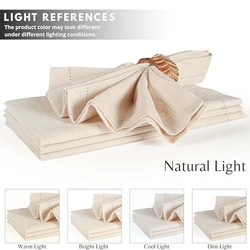 Ramanta Home Cloth Dinner Napkins in Cotton Flax Fabric with Hemstitched & Tailored Mitered Corner Finish Size 20x20 inch Set of 12 - Image 3