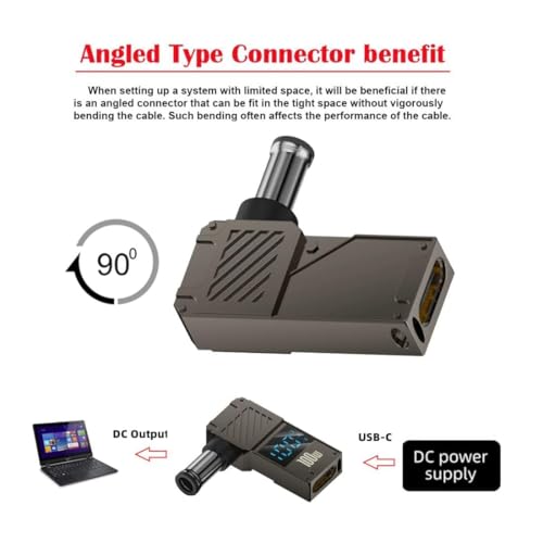 Image of ETZIN USB C to DC Adapter,USB C Female to DC 6.5x4.4mm Barrel Jack Plug PD 100W Laptop Fast Charging Adapter with Wattage Display (6.5x4.4mm)