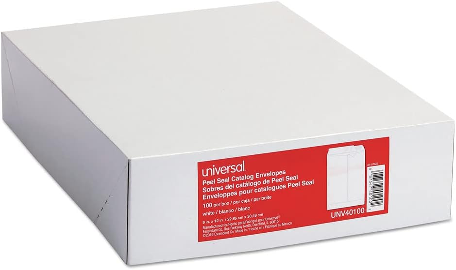 Universal 40100 Peel Seal Strip Catalog Envelope, 9 x 12, White (Box of 100)