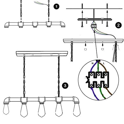 Lámpara de techo de metal estilo retro industrial de 5 vías, estilo steampunk, para colgar en el techo, para bares, cafeterías, clubes (plata cepillada con bombilla)