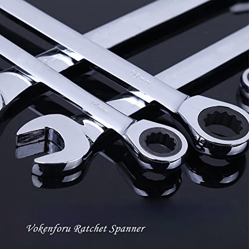 Vokenforu 17mm Ratchet Spanner, Ratcheting Combination Wrench, Hardened Chrome Vanadium Steel Open End Spanner Metric
