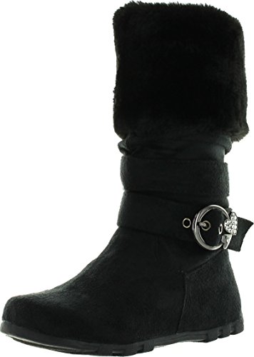 Rosegirl Diamond New Girls Slouch Comf Tall Midcalf Suede Winter Boots Shoes,Black C01,11