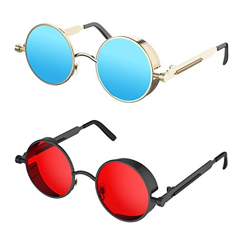 Image of PROUDDEMON Retro Gothic Steampunk Sunglasses for Women Men Round Lens Metal Frame