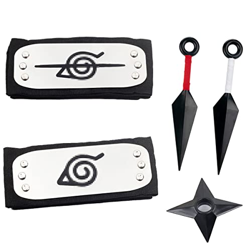 Anime Leaf Village Headband Anti Leaf Village Headband, 2pcs Ninja Headband Cosplay Set Halloween Birthday Gift for Fans