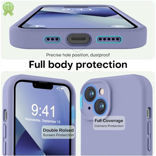 Image of LOVE 3000 Designed for iPhone 13 Case, Premium Silicone with [Camera Protection] [Soft Anti-Scratch Microfiber Lining] Shockproof Protective Case for iPhone 13 Women Men Girls 6.1 inch, Lavender Grey