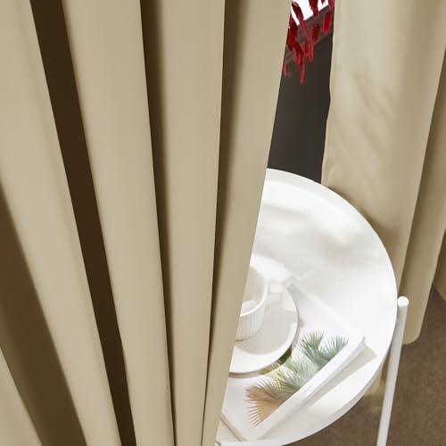 Image of RYB HOME Extra Wide Blackout Curtain with Hooks, Ceiling Mounted & Rod Pocket, Thermal Insulated Privacy Assurd Curtain Partition for Office /Living Room, Beige, W180 x L96, 1 Panel