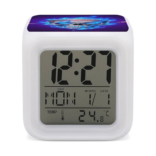 VstaDank Fire USA Réveil crâne affichage de la température 7 couleurs changeantes Réveil Mode LED Mini horloges réveil fort Horloge numérique pour bureau...