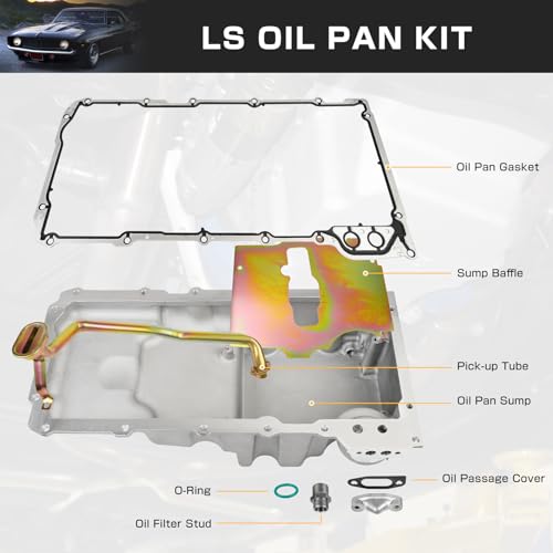 Image of LS Oil Pan Kit Compatible with 1964-1992 Chevy Camaro Nova Ventura Omega F-body G-body Aluminum Swap Engine Oil Pan Kit 302-2 LS1 LS2 LS3 LS6 5.3L 5.7L 6.5L # 302-2 81073