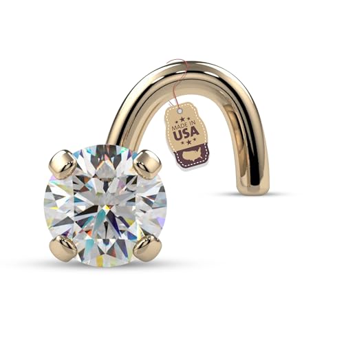 FreshTrends Diamond Nose Ring – 20G 2mm (0.03 ct. tw) Genuine Nose Stud – 14K Real Gold Nose Ring Twist Screw – Made in USA Nose Rings for Women