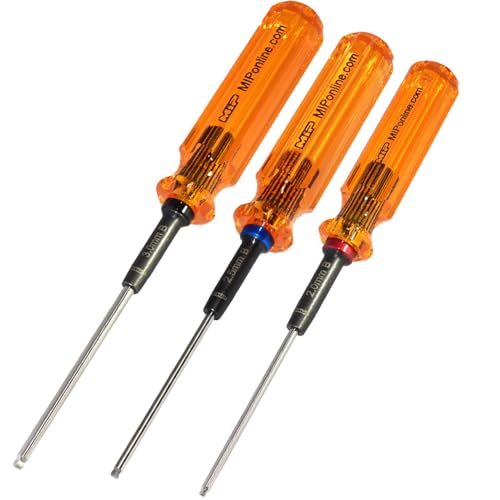 MIP Conjunto de chaves de fenda sextavadas de extremidade de bola RC 9606 - kit de ferramentas de 3 peças (2,0 mm, 2,5 mm, 3,0 mm) para carros RC, helicópteros, drones, barcos - chaves Allen