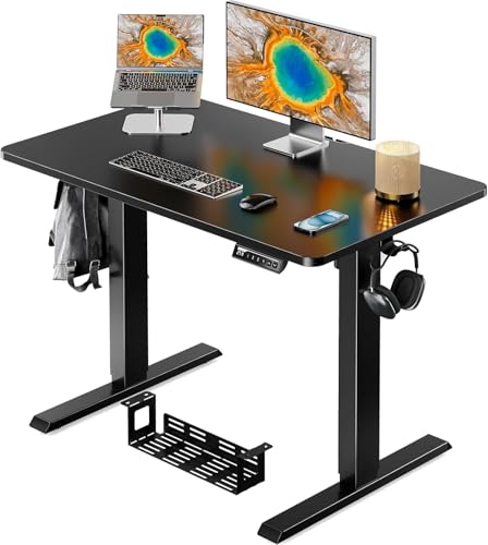 Image of ErGear Whole Piece Standing Desk, 40x24 inch Adjustable Stand Up Desk with Cable Management Tray, Electric Computer Workstation for Home Office, Black, EGESD63B