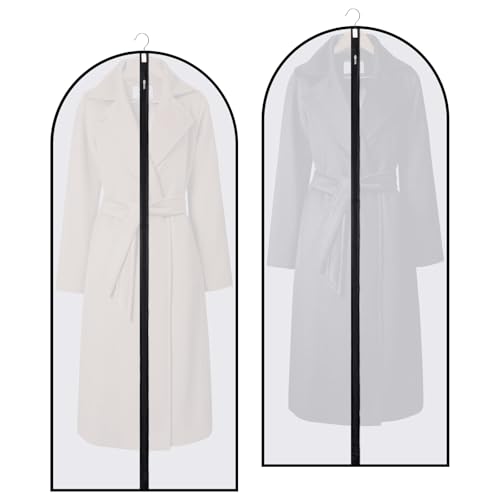 Hejo 2 PCS Long Dress Bags Covers, 60 ×140 cm Dress Bag with Zip, Garment Bags, Transparent Dress Covers Garment Bags