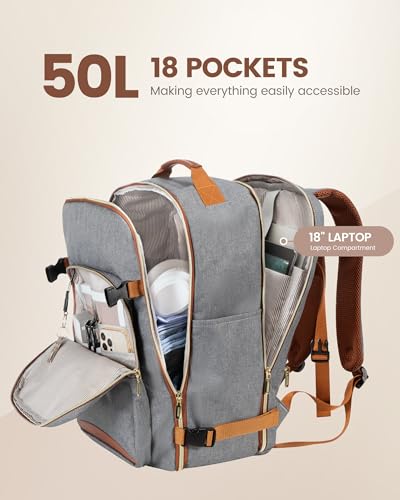 Image of LOVEVOOK 50L Travel Backpack Flight Approved Carry on Backpack,3 Packing Cubes,Waterproof Personal Item Travel Bag,TSA Carry on Luggage Suitcase Travel Essentials,Gifts for Women & Men,fits 18 inch Laptop