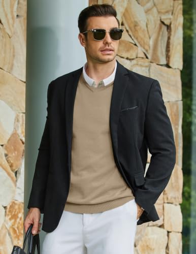 Image of COOFANDY Mens Casual V Neck Sweater Knit Slim Fit Long Sleeve Pullover Top