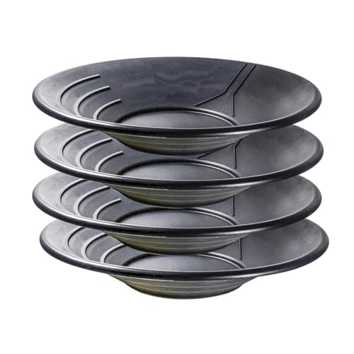 SE 14 Inch Gold Panning Pan - Three Riffles for Easier Mining and Prospecting Black 4 Pack