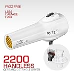Red by Kiss Handle-Less Séchoir à cheveux en céramique Tourmaline, 1875W Grip ergonomique, blanc, comprend 3 Pièces jointes, pour le démêlage, le redressage et le brillant sans frisottis