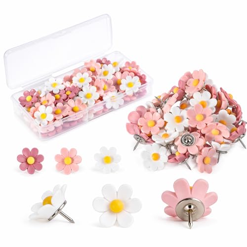 30 Stück Blumen Reißzwecken Blumige Pinnnadeln Set Kreative Dekorative Pinnwand Nadeln Reißzwecken Heftzwecken mit Aufbewahrungsbox für Fotos Korkplatte Pinnwand