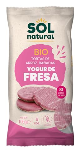 Sol Natural Tortas de Arroz Bañadas de Yogur, con Fresa, sin Gluten - Paquete de 12 x 100 gr - Total: 1200 gr
