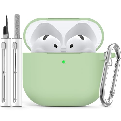 Image of Ljusmicker for AirPods 4 Case 2024 with Cleaner Kit,Pastel Green | Soft Silicone Protective Cover for Apple AirPods 4th Generation Case with Keychain for Women Men,Shockproof