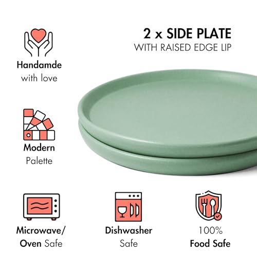 Image of Ceramic Qaurter Plates, 2 Pcs | Dessert Plate | Side Plate with Rim | Microwave, Oven Dishwasher Safe | Stoneware Set of 2 Quarter Plates | (Almost Blue, Side Plate)