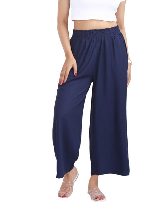 Image of Mlada Rayon Palazzo Pants for Women | Palazzo Pant for Women | Palazzo for Office Wear | Mid Rise Palazzo Pants | Regular Fit Palazzo Pants for Women | Relaxed Palazzo Pants | Solid Palazzo Pants