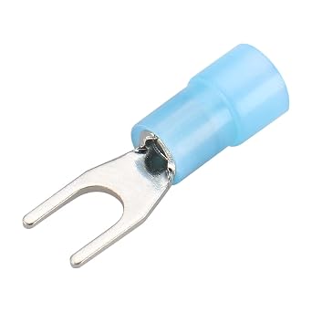 Baomain Nylon Insulated Fork Spade Terminals 16-14 AWG 1.5-2.5 mm2 USA #8 Light SNYBS2-4 Blue Pack of 100